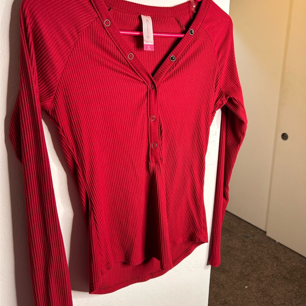 Red Button-Up Women's Top